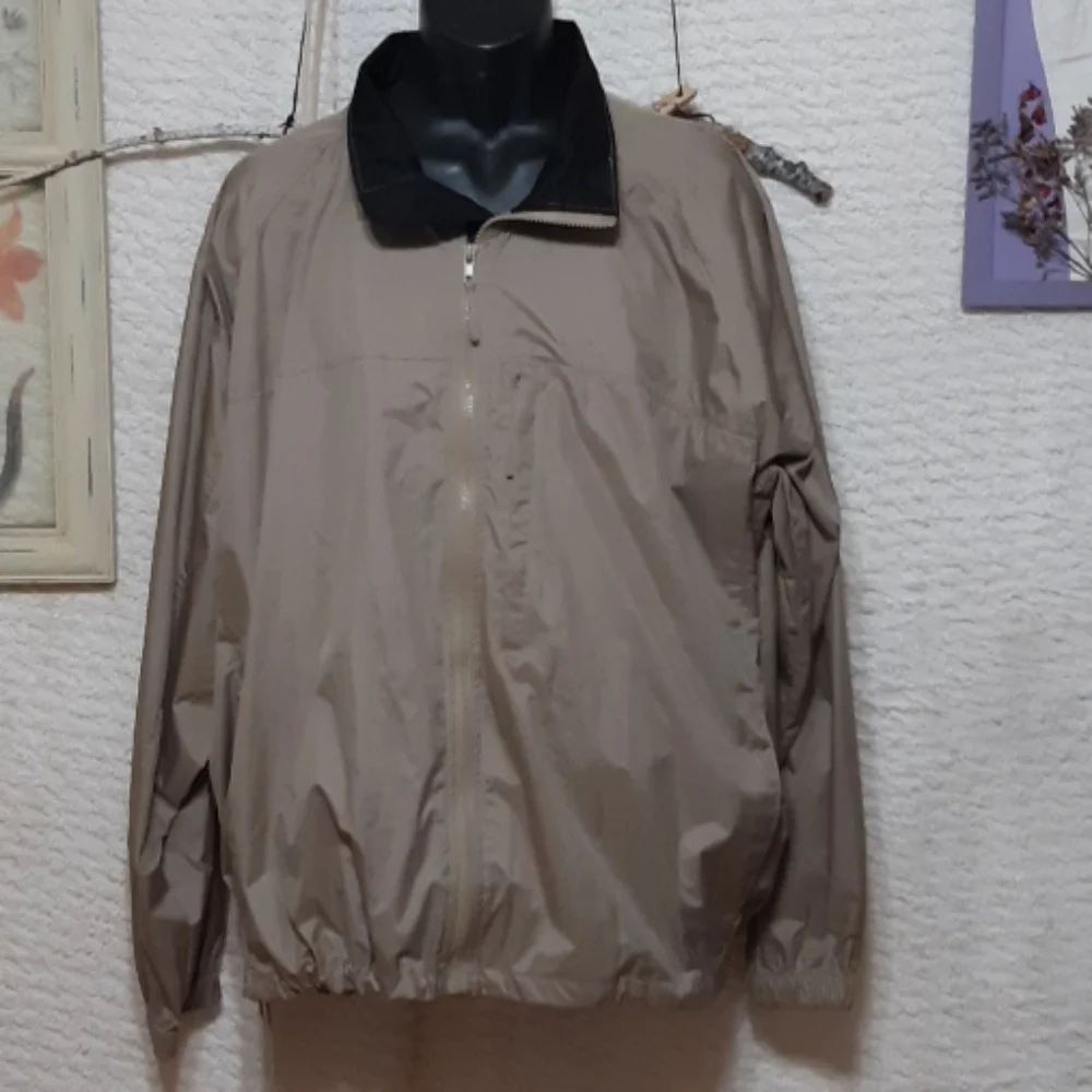 St Johns Bay Mens Jacket XXL B15 Long Sleeve Spring Weather Neutral Tan
